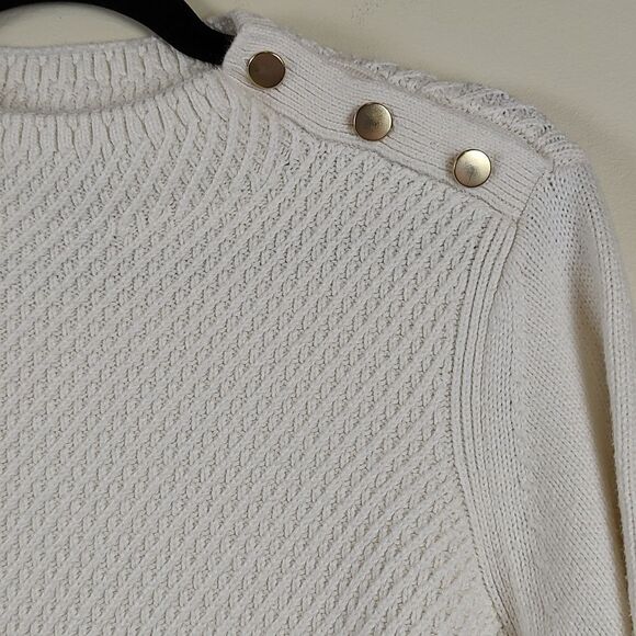 Talbot's Ivory Mixed Knit Gold Button Funnel Neck Sweater Top Size PL - Picture 3 of 11